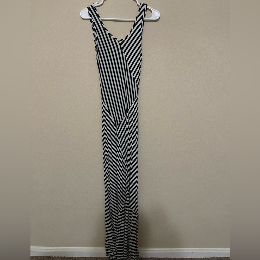 Monteau Black and White Striped Maxi Dress